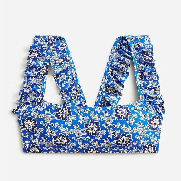J.Crew ruffle strap bikini and cobalt floral new with tags - Picture 5 of 7